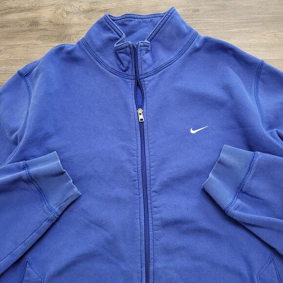 Nike Sweatshirt Jacket  Blue Mens XXL  Embroidered Mini Swoosh Sporty Full Zip - Picture 2 of 10